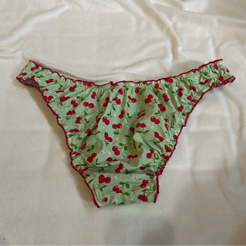 New! Frankie's Bikinis X PINK hudson Green Cherry Print Bikini Bottom 1543